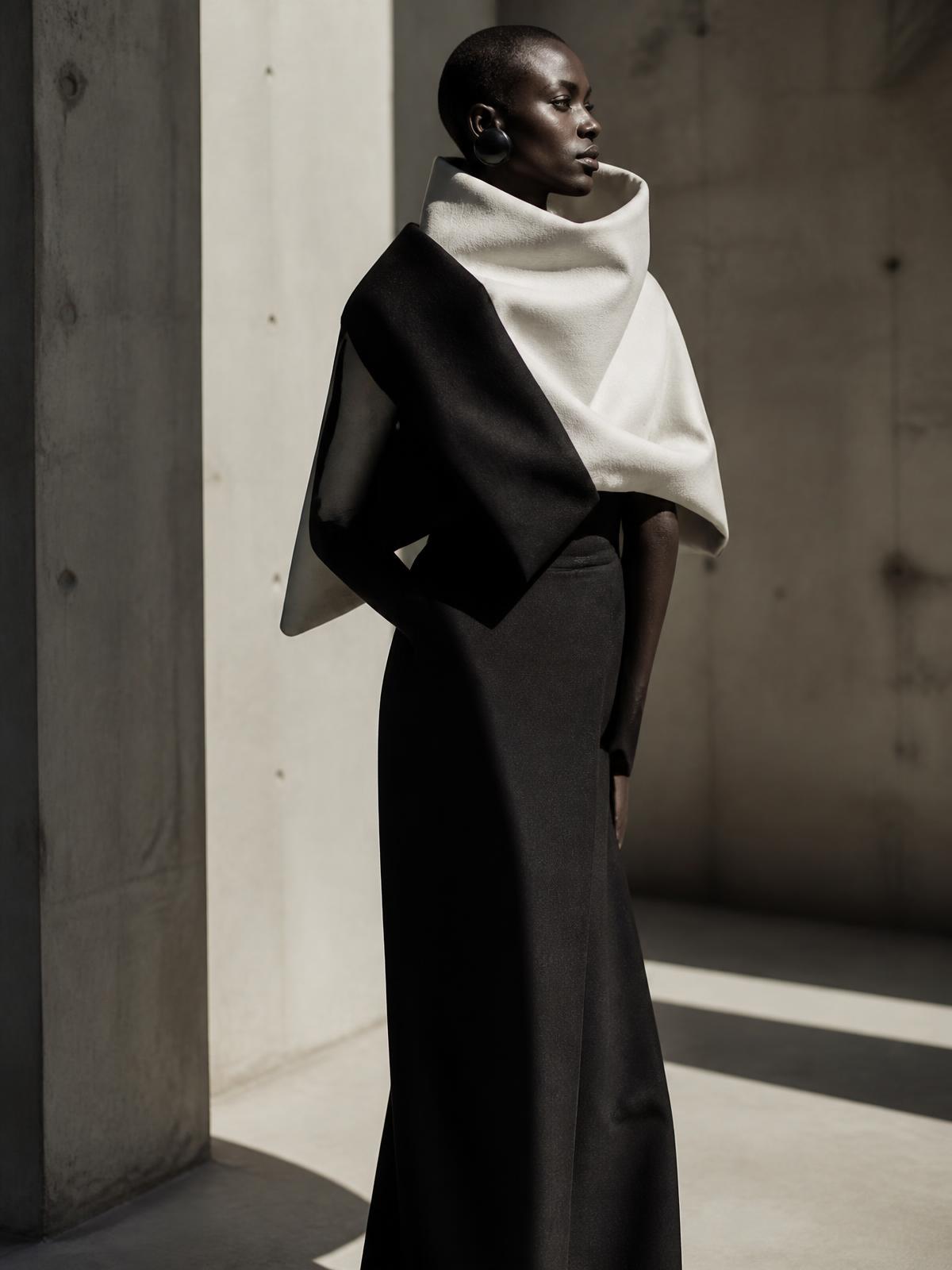 Sculptural fashion in a concrete gallery